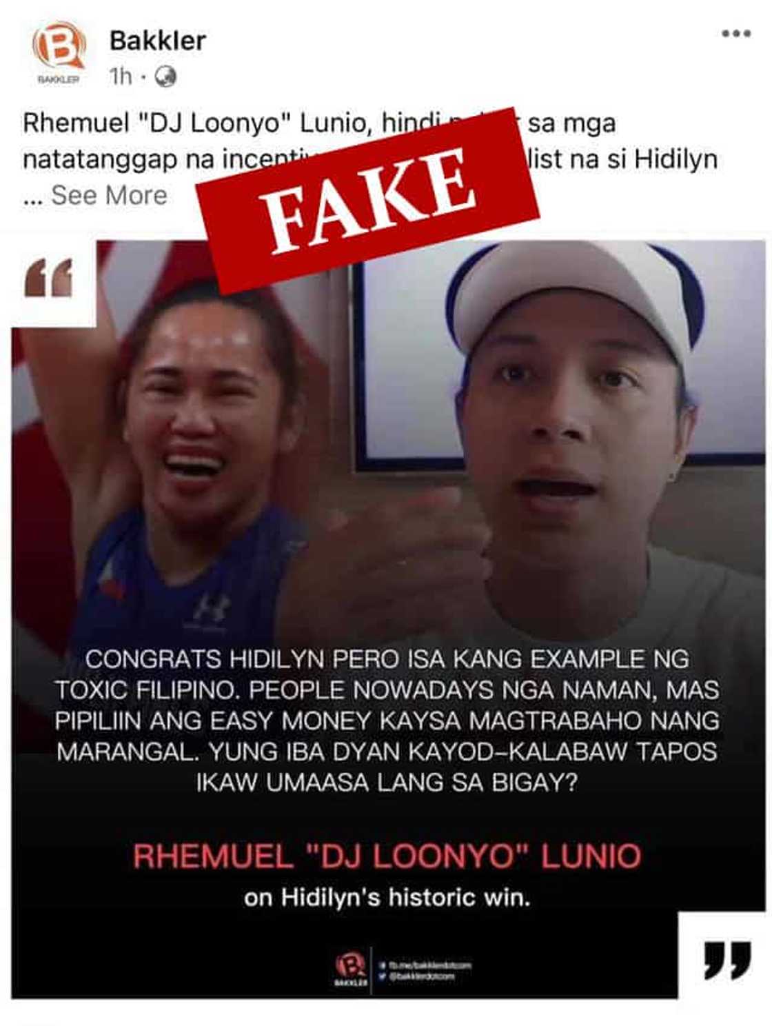 DJ Loonyo, umalma sa pekeng statement kay Hidilyn Diaz at sa mga naniwala dito