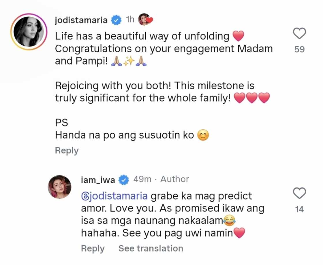 Jodi Sta. Maria, nag-react sa engagement nina Iwa Moto at Pampi Lacson Jodi Sta. Maria, nag-react sa engagement nina Iwa Moto at Pampi Lacson