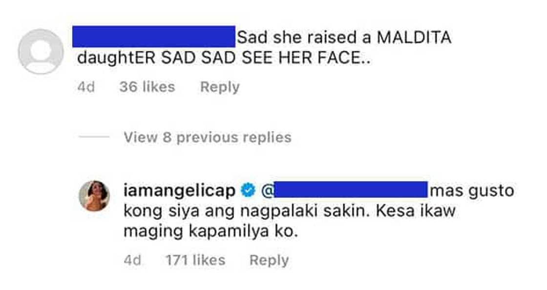 Angelica Panganiban makes perfect retort to basher who tagged her as "maldita daughter" Angelica Panganiban makes perfect retort to basher who tagged her as "maldita daughter"