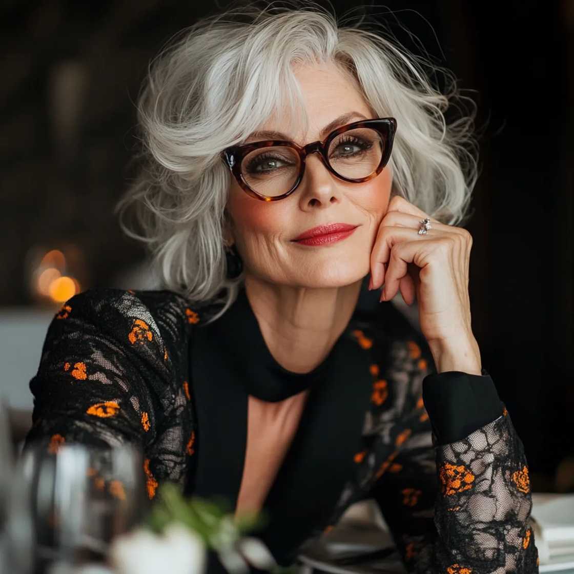 A woman seated at a dinner table A woman seated at a dinner table