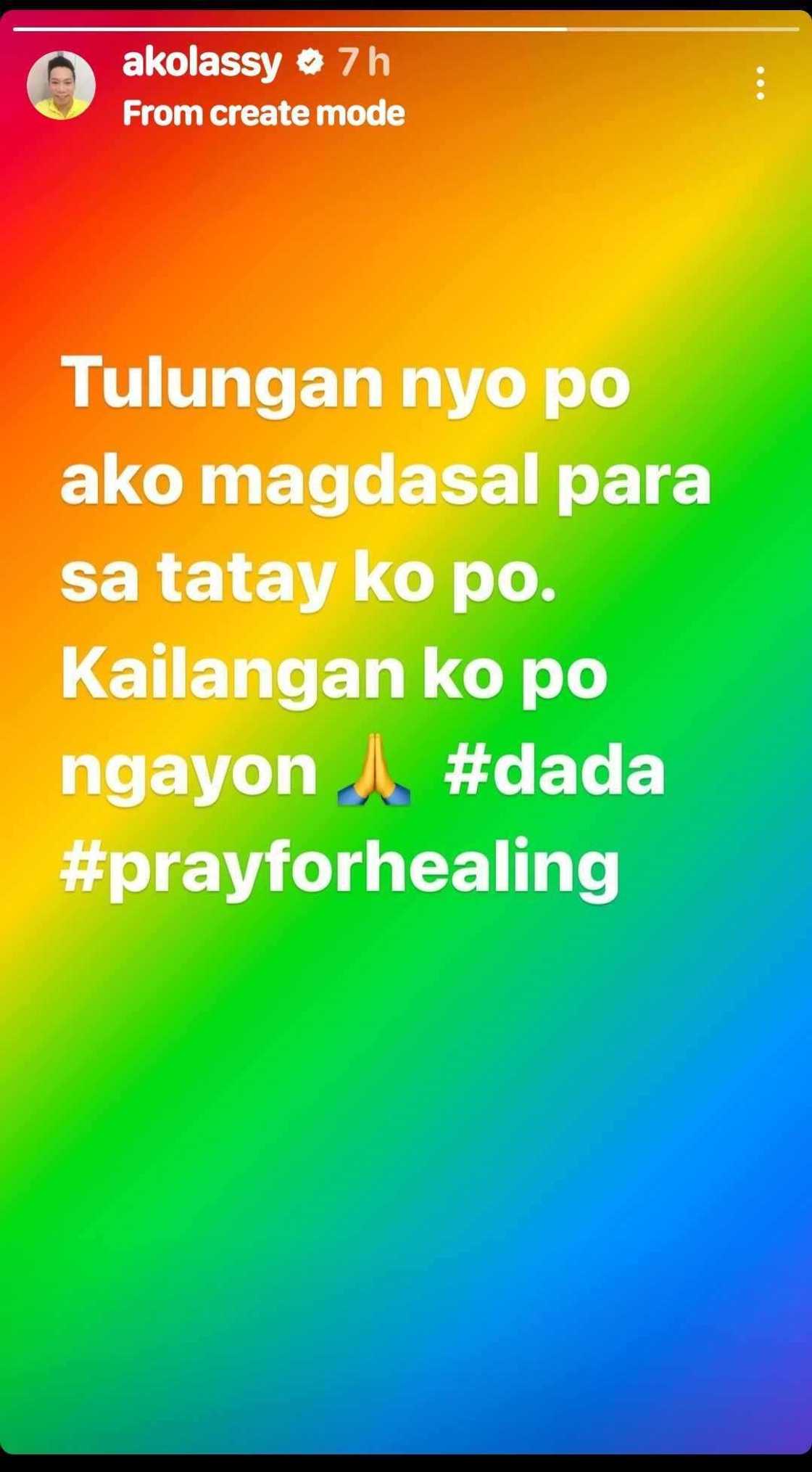 Lassy, humiling ng panalangin para sa ama: “Pray for healing”