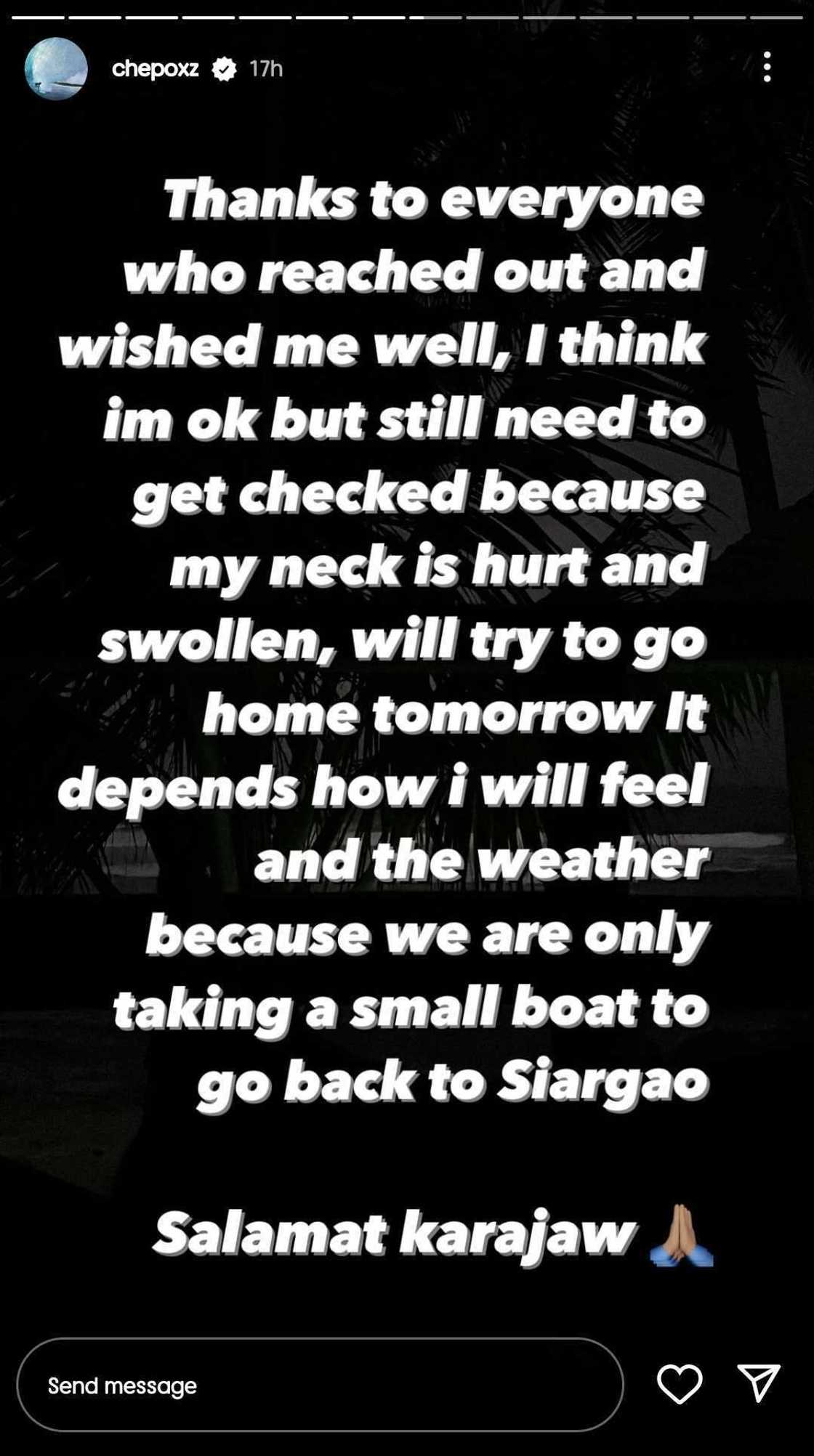 Philmar Alipayo gives injury update: "My neck is hurt and swollen" Philmar Alipayo gives injury update: "My neck is hurt and swollen"