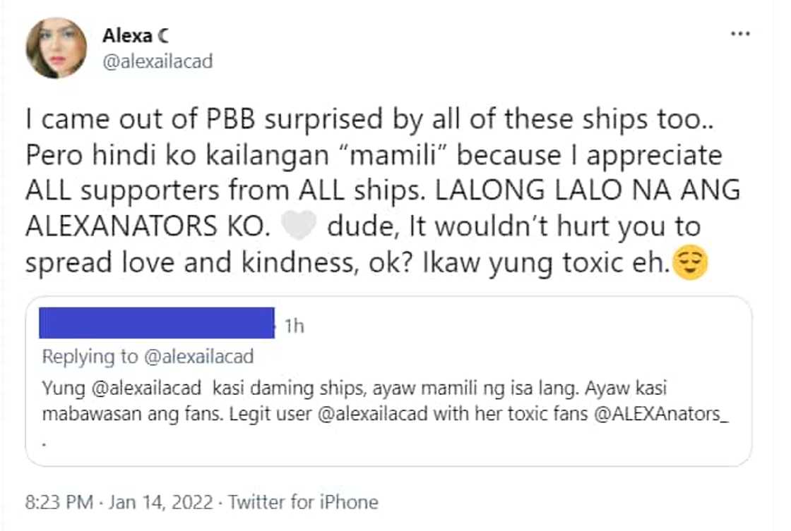 Alexa Ilacad, umalma sa netizen na tinawag siyang "user" at sinabihan siyang ayaw niya raw mawalan ng fans Alexa Ilacad, umalma sa netizen na tinawag siyang "user" at sinabihan siyang ayaw niya raw mawalan ng fans