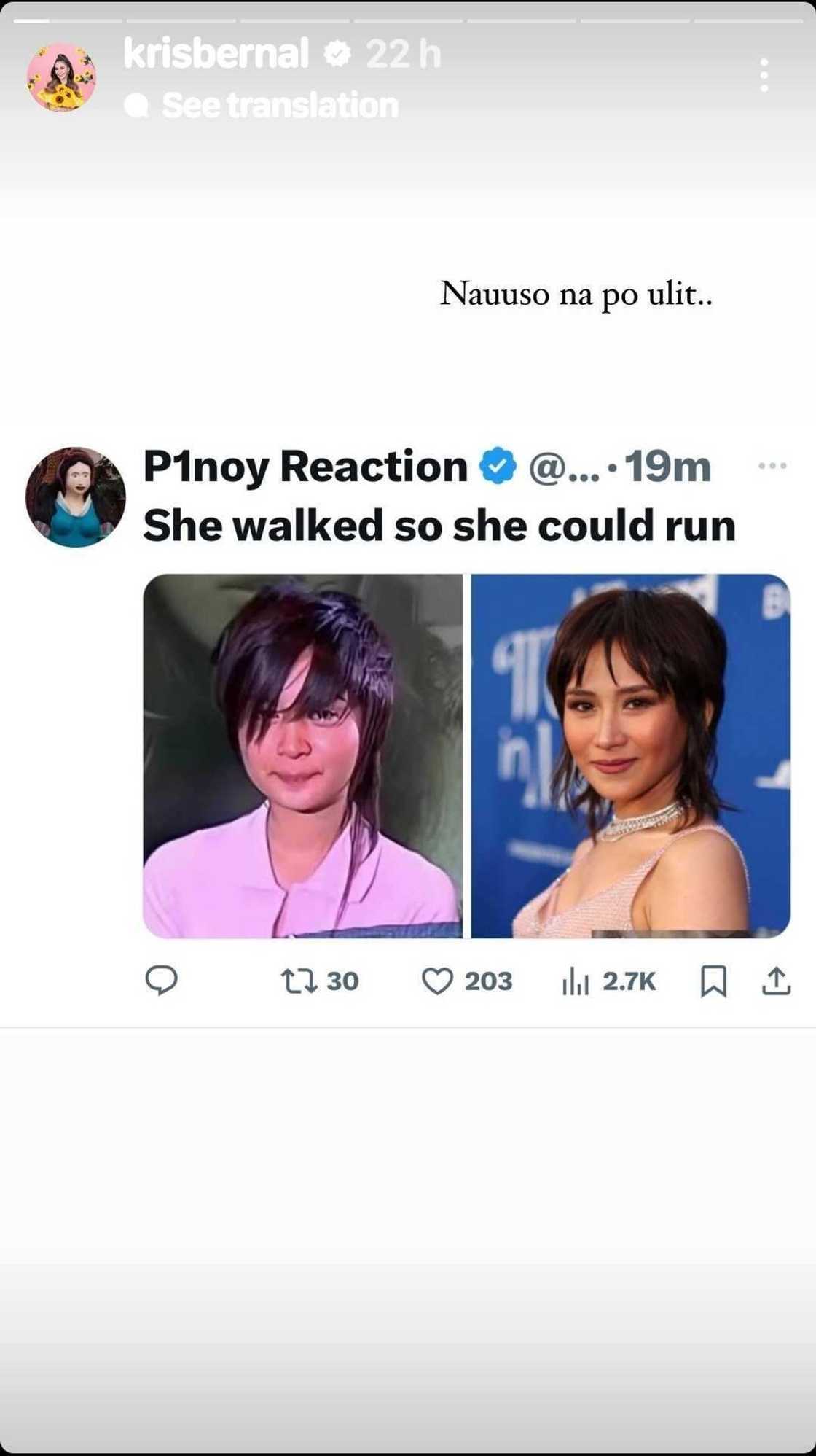 Kris Bernal sa muling pagkaka-viral ng dating haircut niya dahil kay Sarah G: “Nauuso na po ulit” Kris Bernal sa muling pagkaka-viral ng dating haircut niya dahil kay Sarah G: “Nauuso na po ulit”