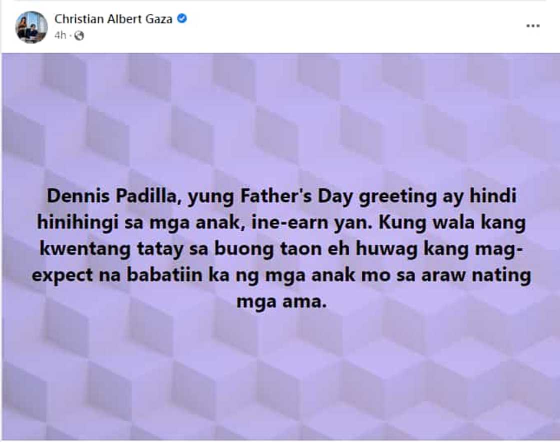 Xian Gaza, may prangkang mensahe kay Dennis Padilla ukol sa Father’s Day greeting Xian Gaza, may prangkang mensahe kay Dennis Padilla ukol sa Father’s Day greeting