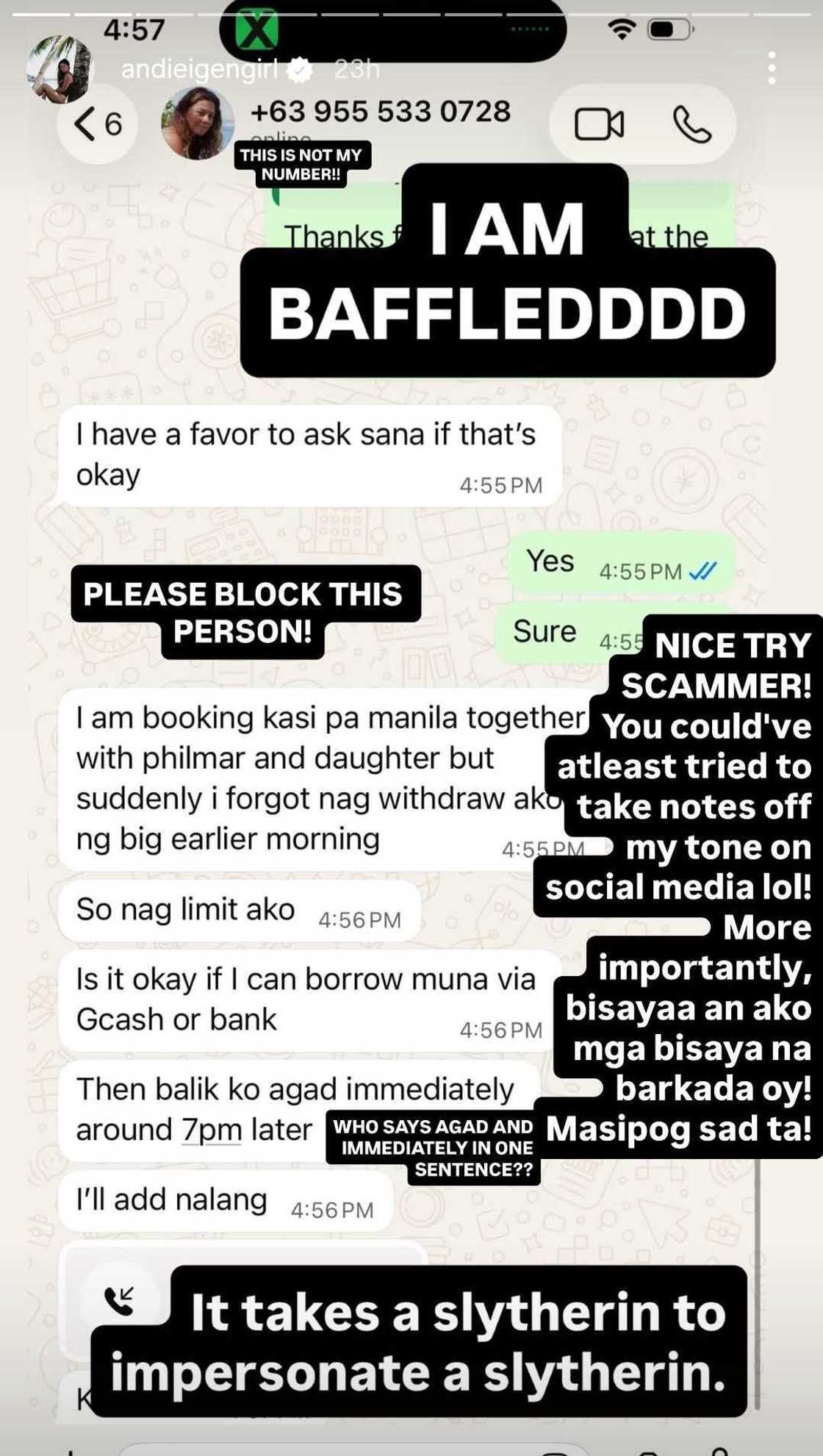 Andi Eigenmann, binanatan ang poser niya: "Fix your grammar if you want to pose as me" Andi Eigenmann, binanatan ang poser niya: "Fix your grammar if you want to pose as me"