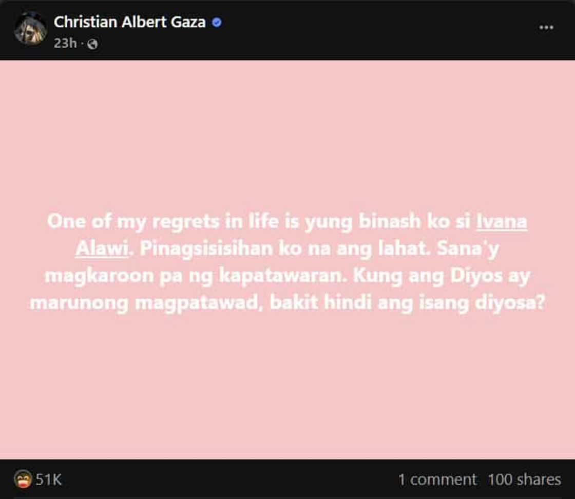 Xian Gaza, tinawag na “diyosa” si Ivana Alawi; humingi ng paumanhin: “Pinagsisisihan ko na lahat” Xian Gaza, tinawag na “diyosa” si Ivana Alawi; humingi ng paumanhin: “Pinagsisisihan ko na lahat”