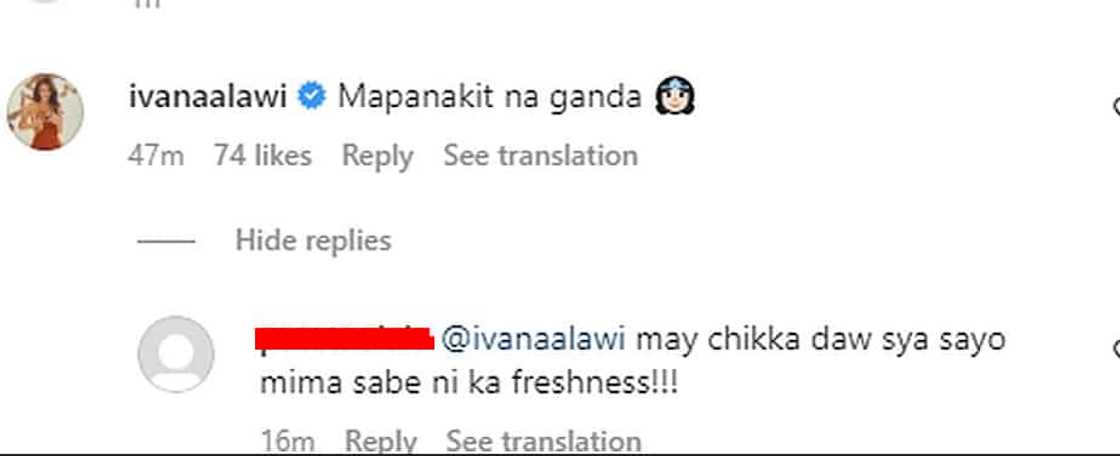 Ivana Alawi, nagkomento ng "Mapanakit na ganda" sa post ni Zeinab Harake