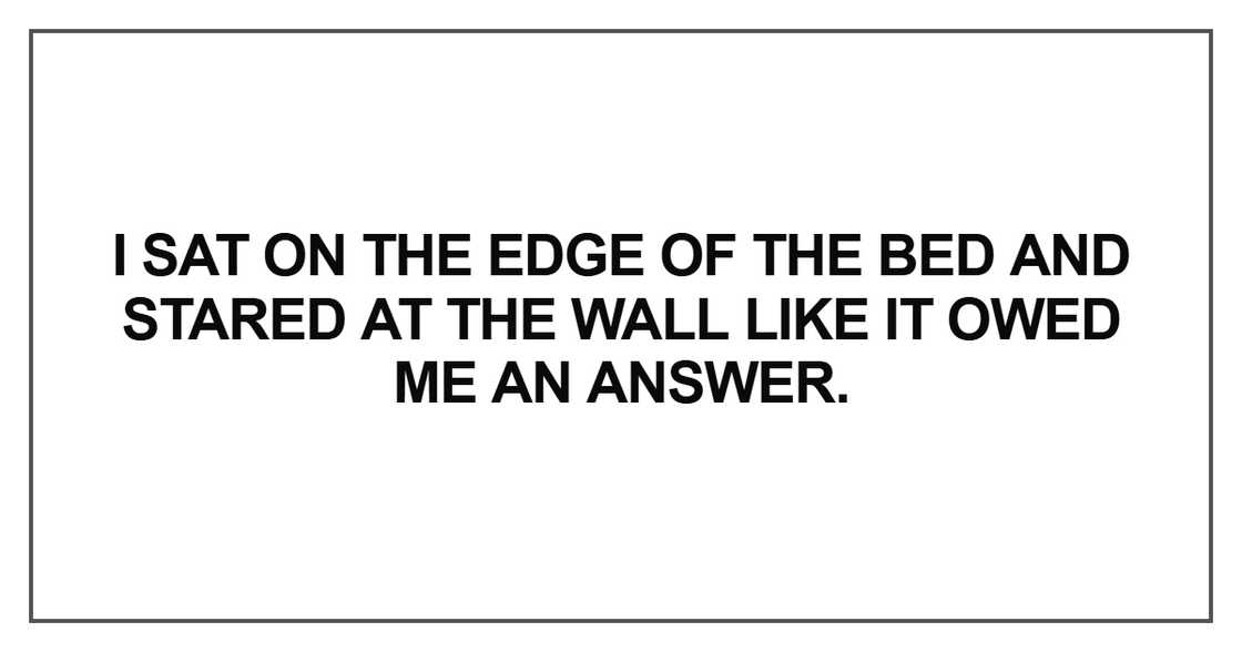 I sat on the edge of the bed and stared at the wall like it owed I sat on the edge of the bed and stared at the wall like it owed