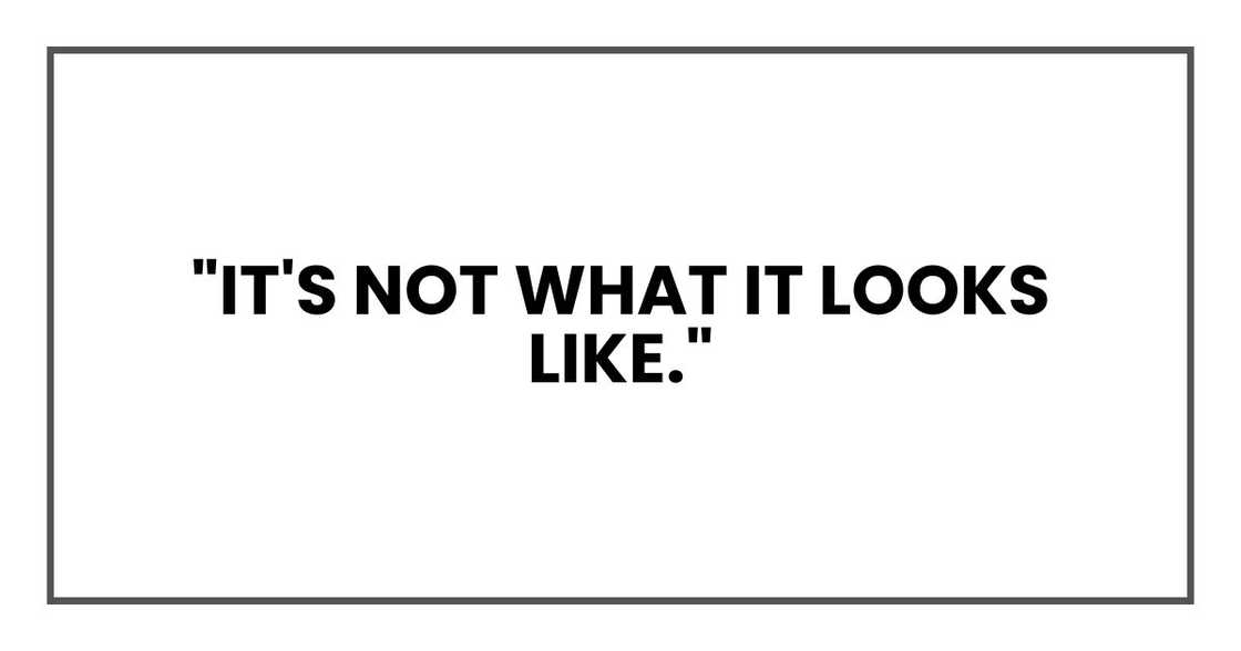 "It's not what it looks like." "It's not what it looks like."