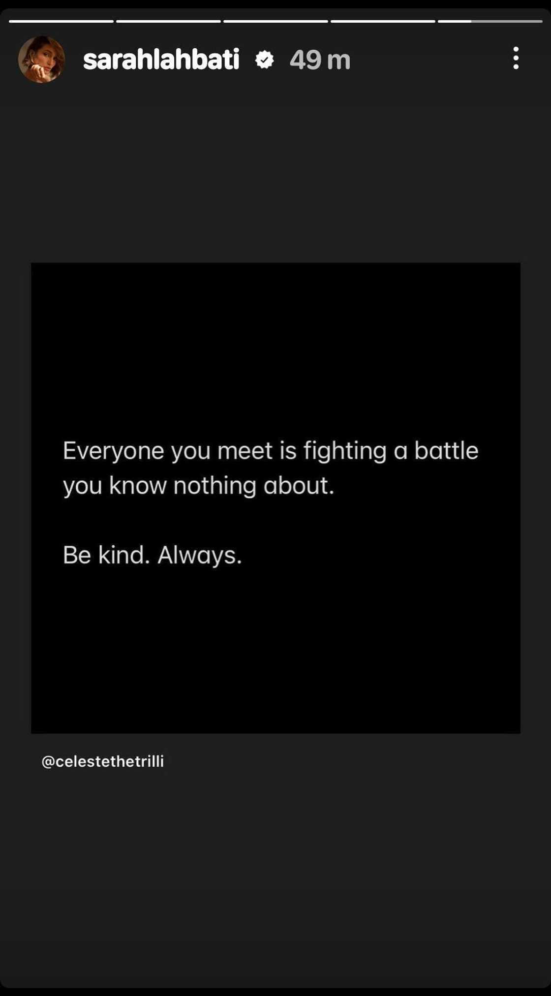 Sarah Lahbati shares meaningful quote card urging people to be kind Sarah Lahbati shares meaningful quote card urging people to be kind