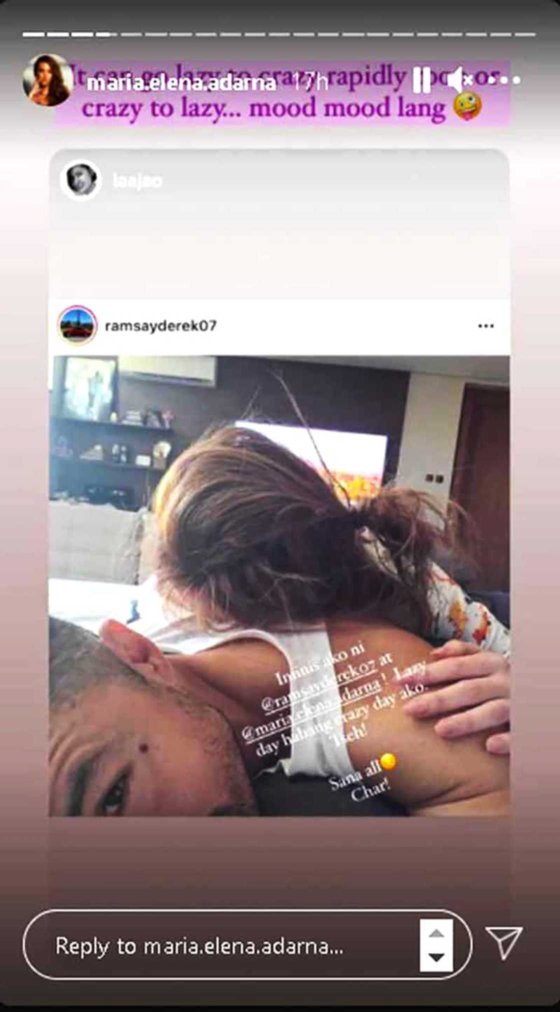 Derek Ramsay's "lazy day" post with Ellen Adarna while together in bed goes viral Derek Ramsay's "lazy day" post with Ellen Adarna while together in bed goes viral