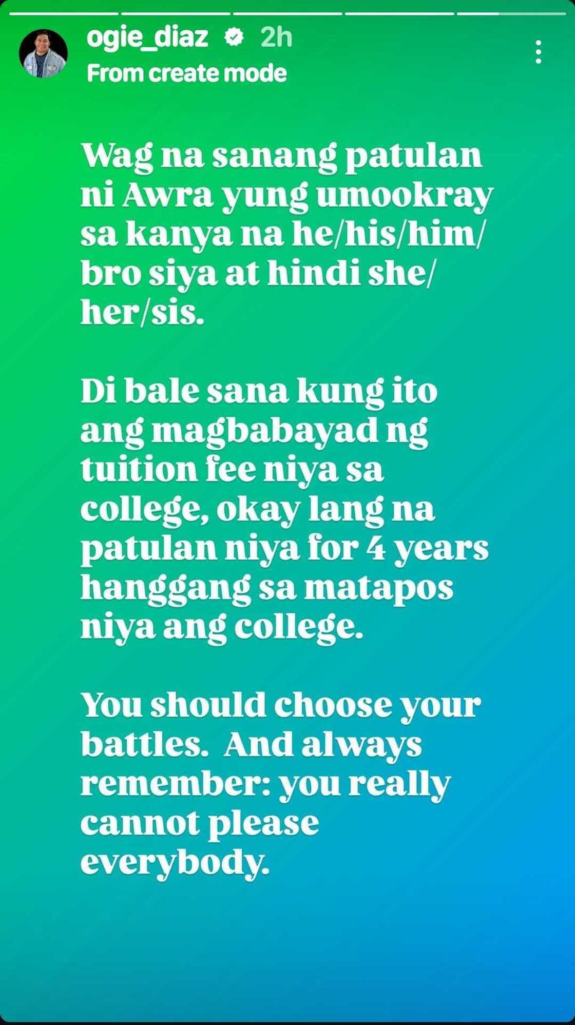 Ogie Diaz gives frank advice to Awra Briguela over misgendering issue Ogie Diaz gives frank advice to Awra Briguela over misgendering issue