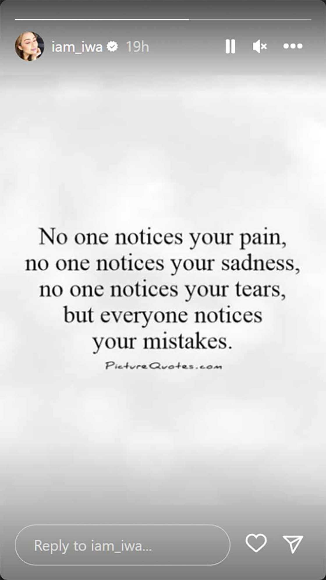 Iwa Moto, nagbahagi ng isang hugot quote: "No one notices your pain" Iwa Moto, nagbahagi ng isang hugot quote: "No one notices your pain"