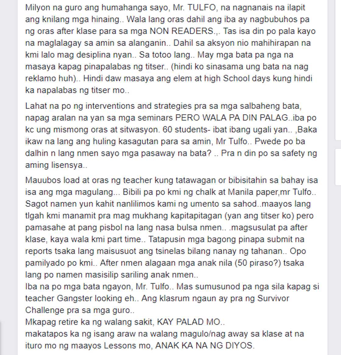 Dating guro, naglabas ng saloobin kaugnay sa isyu ng kapwa guro Dating guro, naglabas ng saloobin kaugnay sa isyu ng kapwa guro