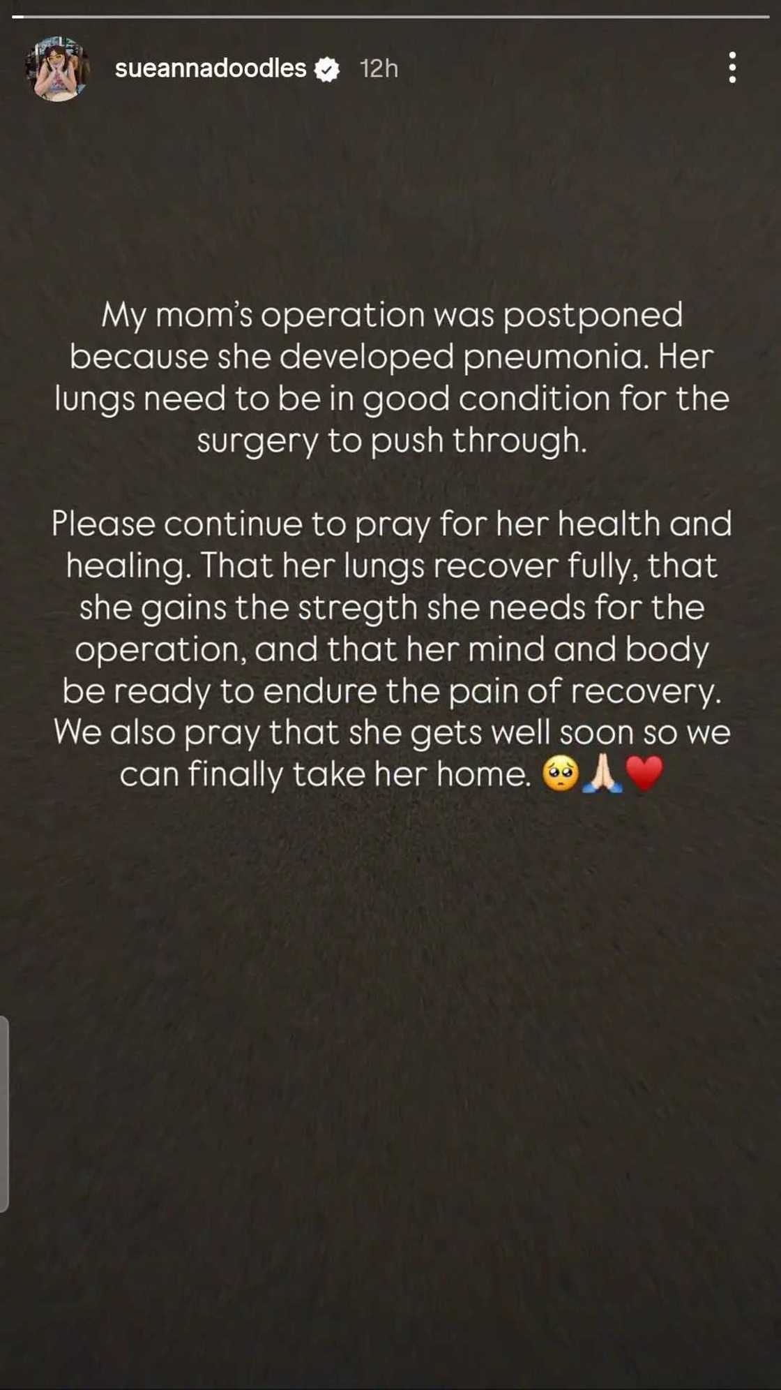 Sue Ramirez, nagpaliwanag matapos ma-postpone ang operasyon ng kanyang ina