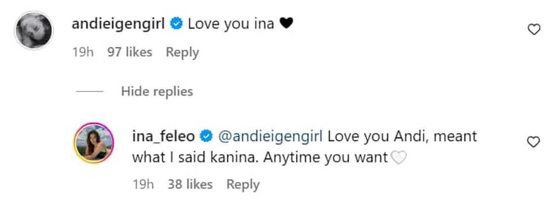 Andi Eigenmann, nag-react sa nakakaantig na tribute ni Ina Feleo kay Jaclyn Jose: “Love you Ina” Andi Eigenmann, nag-react sa nakakaantig na tribute ni Ina Feleo kay Jaclyn Jose: “Love you Ina”
