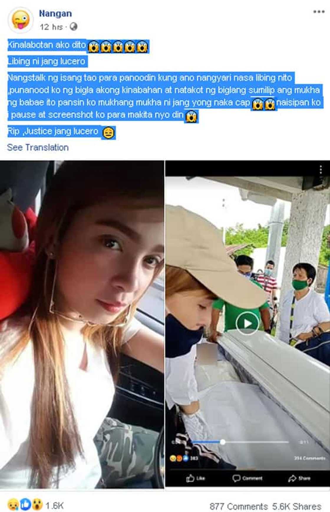 Photo of woman with creepy resemblance to Jang Lucero looking at her casket during burial goes viral Photo of woman with creepy resemblance to Jang Lucero looking at her casket during burial goes viral