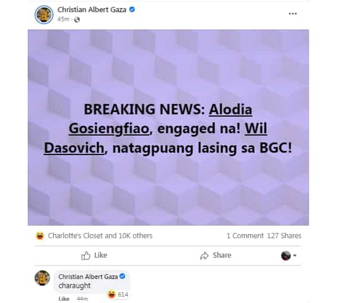 Xian Gaza, nag-post ng “Wil Dasovich, natagpuang lasing” sa gitna ng balitang engaged na si Alodia Gosiengfiao