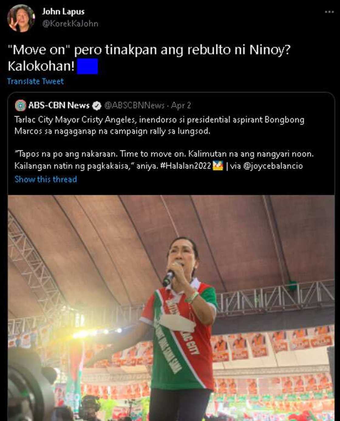 John Lapus, di-tanggap ang "move on" speech ni Mayor Cristy Angejes: "Pero tinakpn rebulto ni Ninoy'