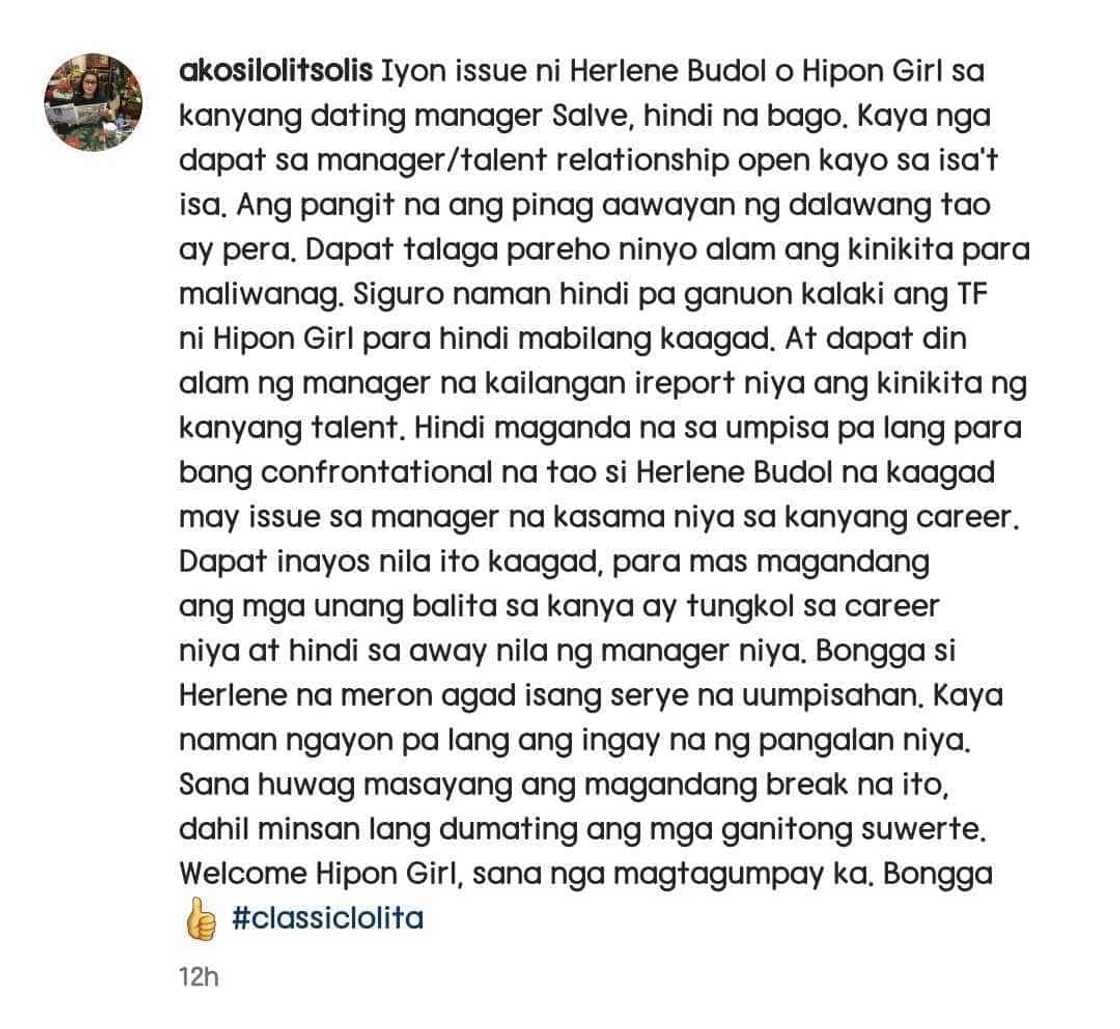 Lolit Solis sa isyu ni Herlene Budol sa kanyang dating manager: "Hindi na bago"