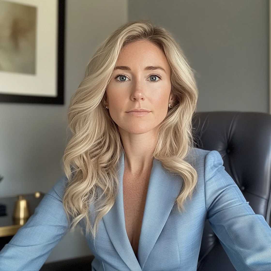 A lawyer wearing a blue pantsuit A lawyer wearing a blue pantsuit