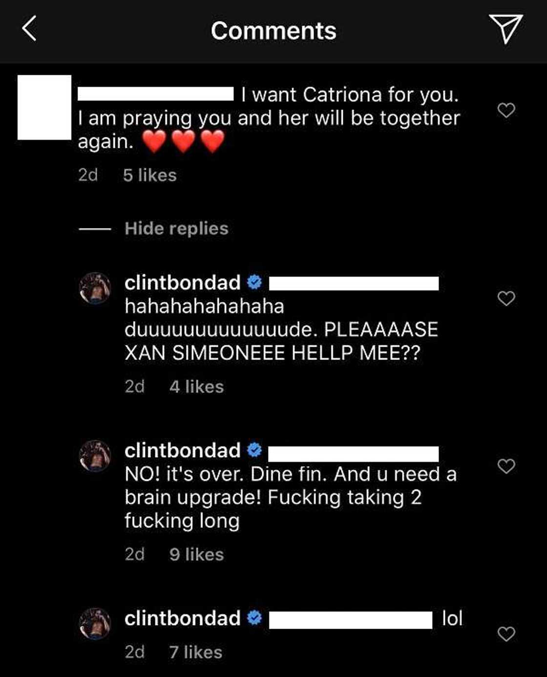 Clint Bondad fires back to netizen who said he should be together with Catriona Gray Clint Bondad fires back to netizen who said he should be together with Catriona Gray