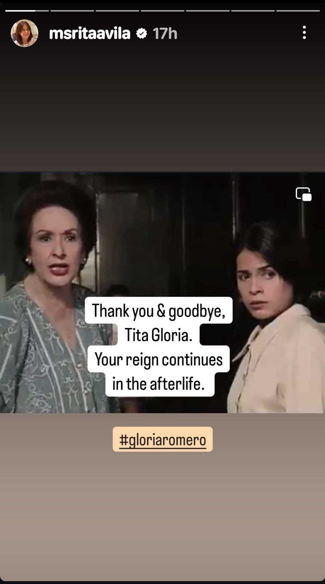 Rita Avila, may madamdaming tribute para kay Gloria Romero