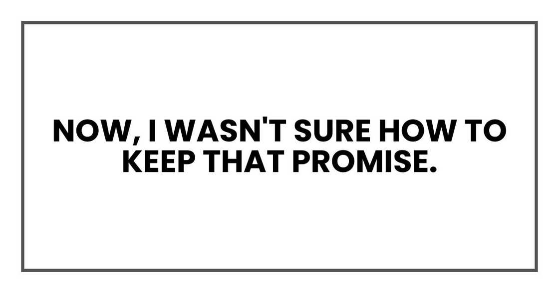 Now, I wasn't sure how to keep that promise. Now, I wasn't sure how to keep that promise.