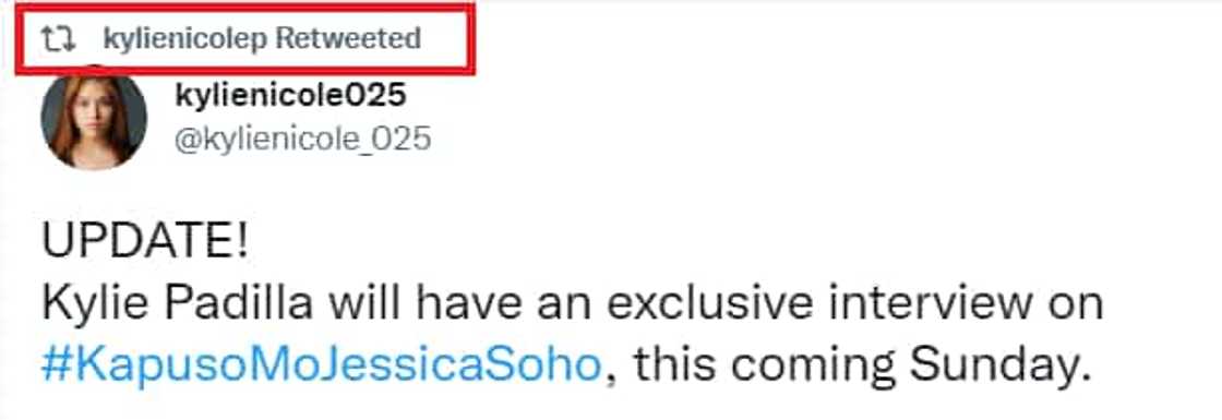 Kylie Padilla retweets post about her 'KMJS' interview; netizens react Kylie Padilla retweets post about her 'KMJS' interview; netizens react