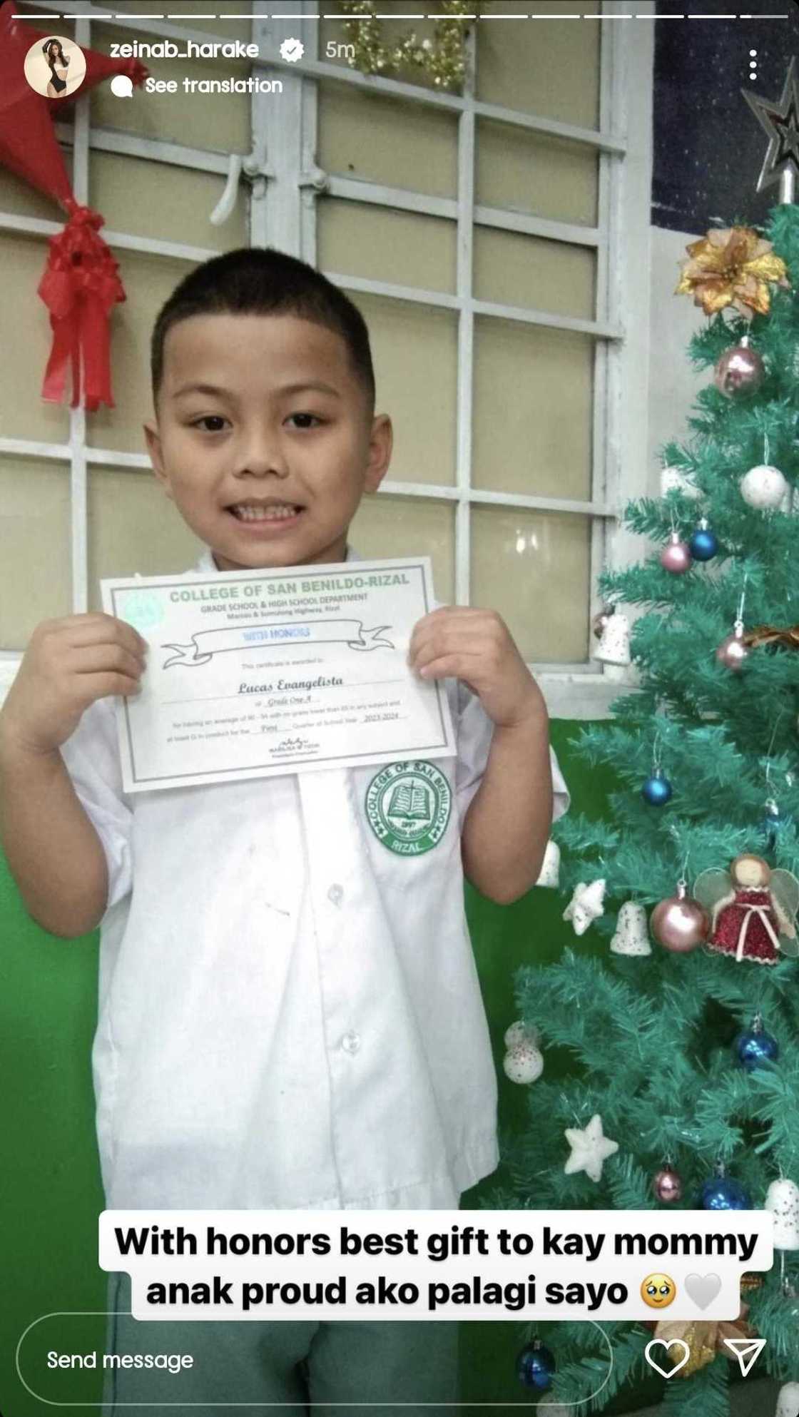 Anak ni Zeinab Harake na si Lucas, nakatanggap ng honors sa school: "Best gift 'to"