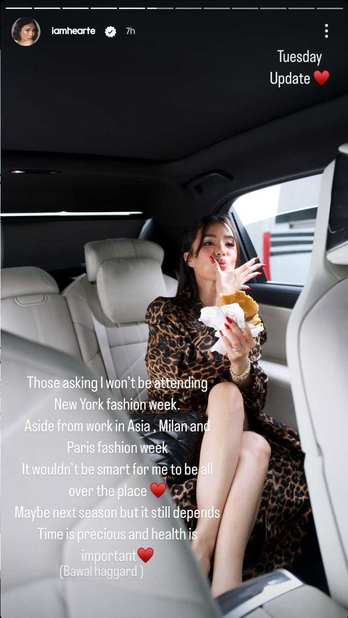 Heart Evangelista, inilahad ang rason sa di niya pagdalo sa NYFW Heart Evangelista, inilahad ang rason sa di niya pagdalo sa NYFW