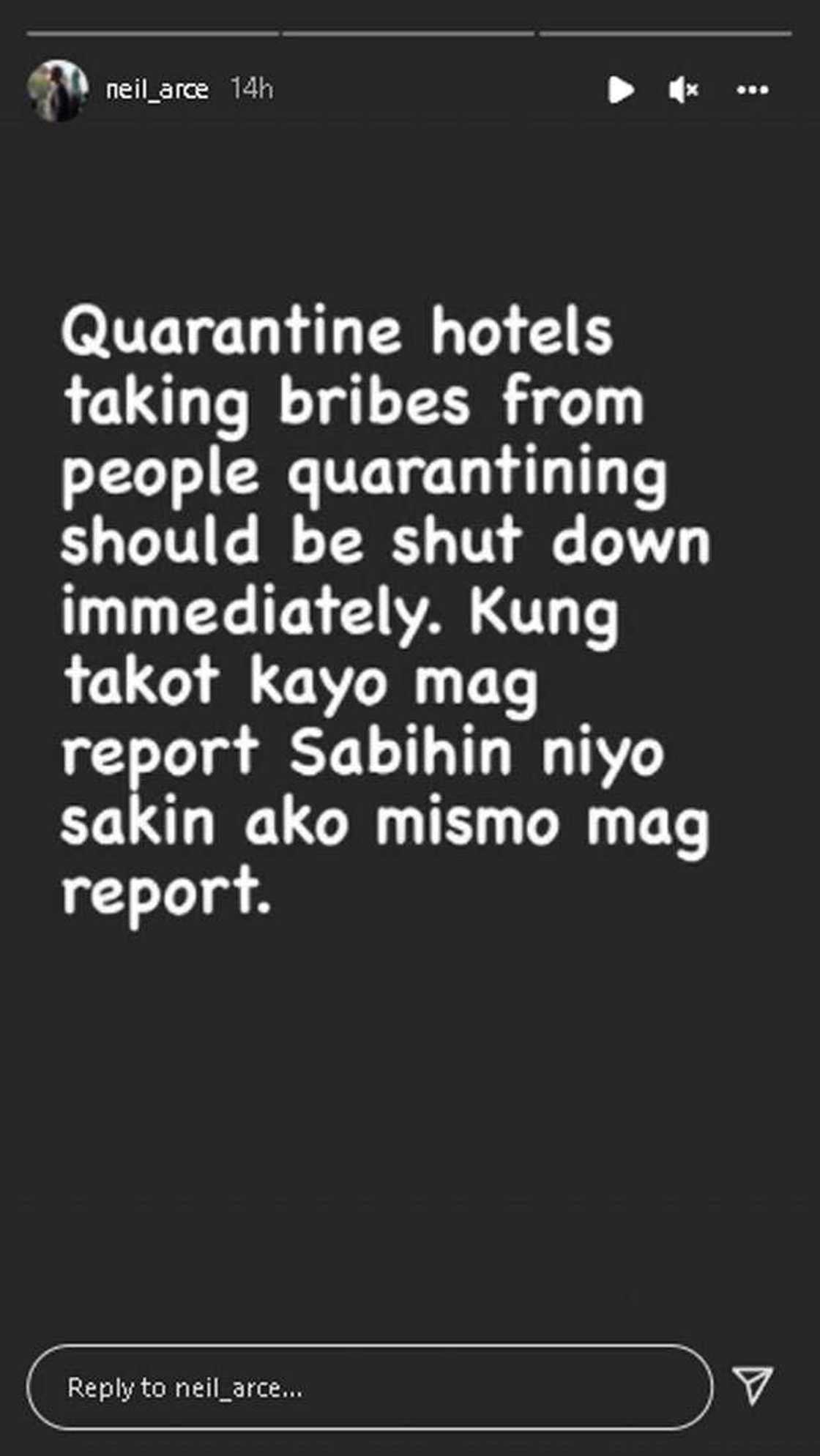 Neil Arce, umalma sa mga quarantine hotels na tumatanggap umano ng bribes