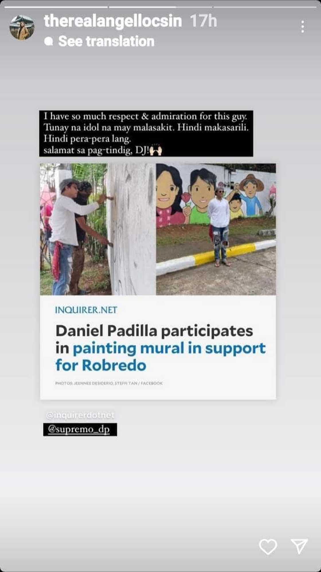 Angel Locsin admires DJ Padilla who participates in painting Leni-Kiko mural Angel Locsin admires DJ Padilla who participates in painting Leni-Kiko mural