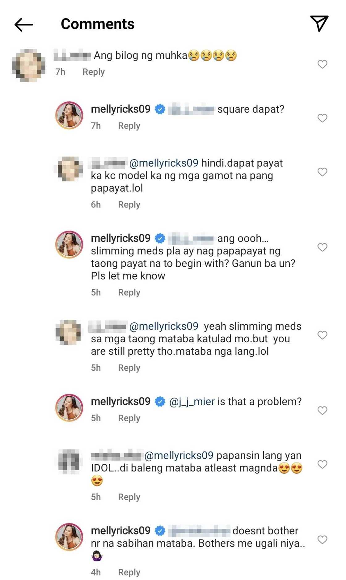 Melissa Ricks, sinopla ang netizen na nag-comment sa hugis ng mukha niya