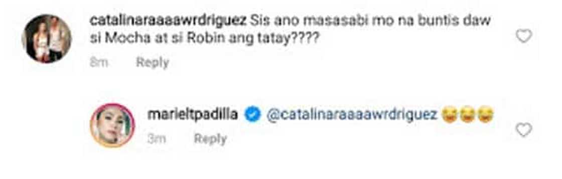 Mariel Padilla reacts to netizen who asked about Robin Padilla and Mocha Uson's pregnancy rumors