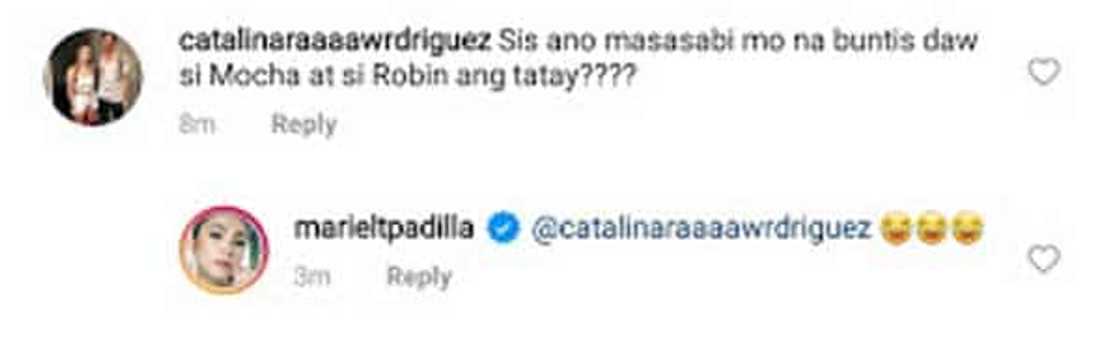 Mariel Padilla reacts to netizen who asked about Robin Padilla and Mocha Uson's pregnancy rumors Mariel Padilla reacts to netizen who asked about Robin Padilla and Mocha Uson's pregnancy rumors