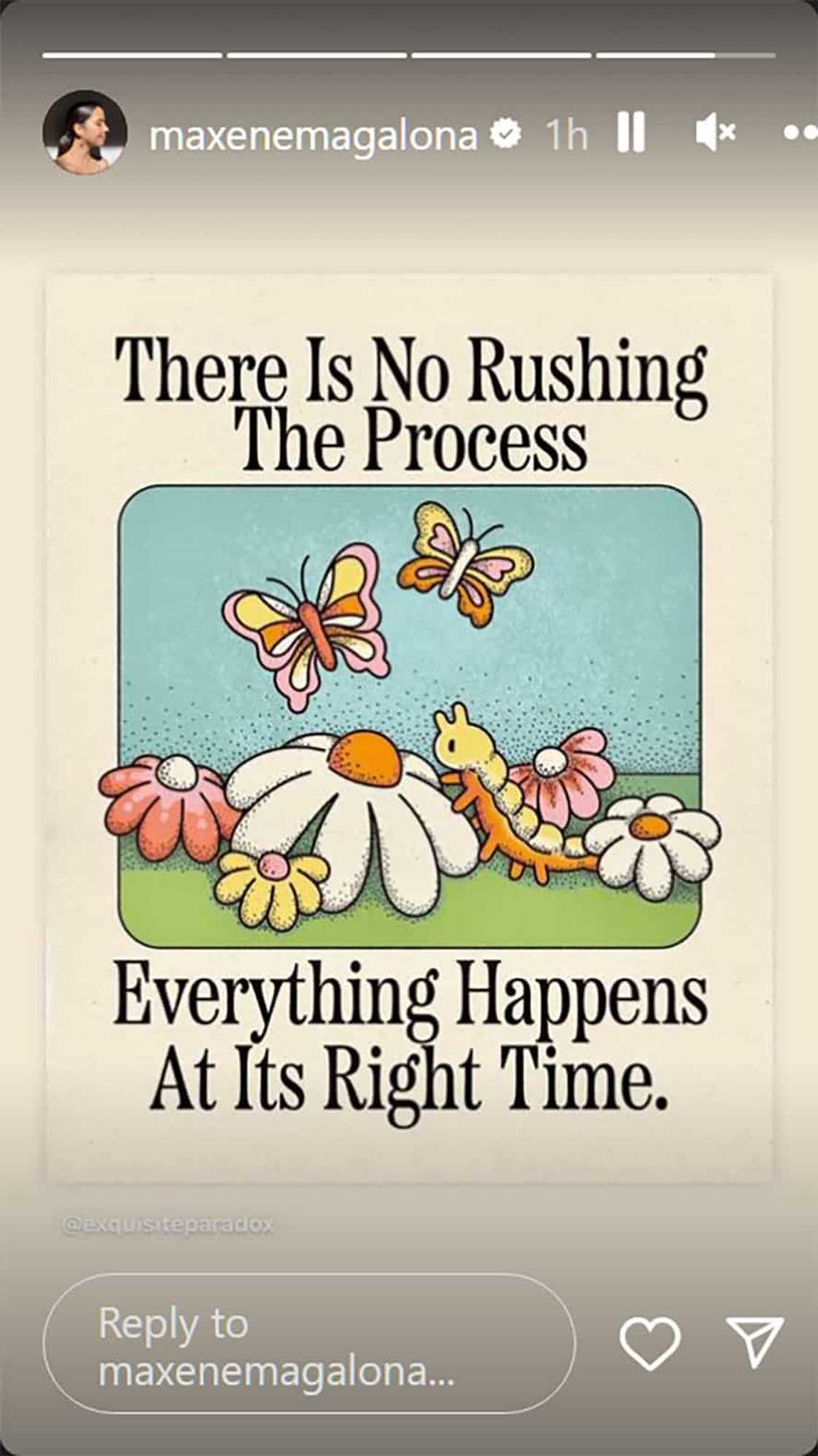 Maxene Magalona, nagbahagi ng panibagong quote: "Everything happens at its right time" Maxene Magalona, nagbahagi ng panibagong quote: "Everything happens at its right time"