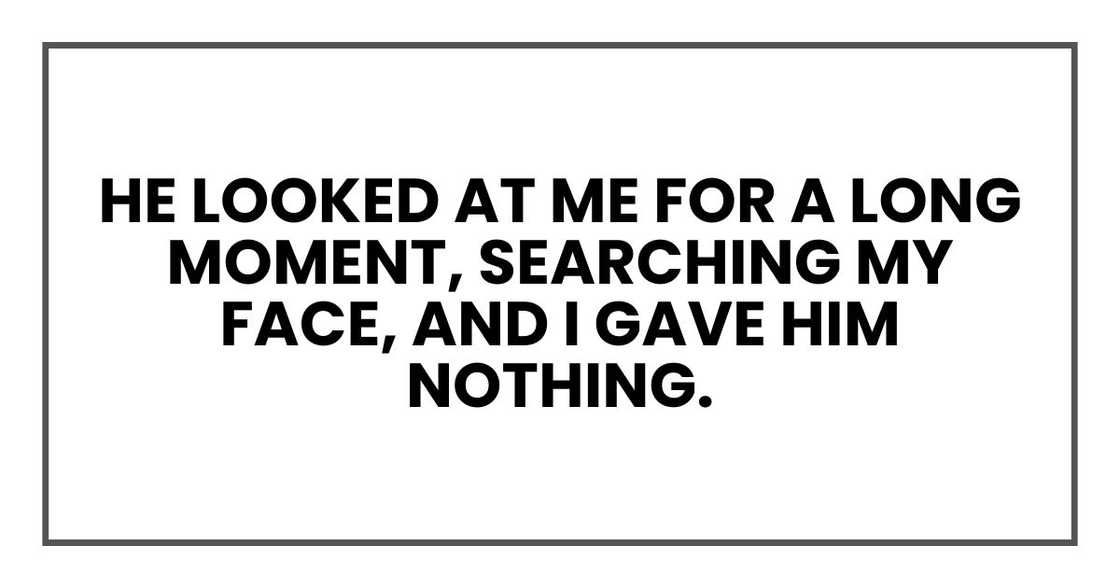 He looked at me for a long moment, searching my face, and I gave him nothing.