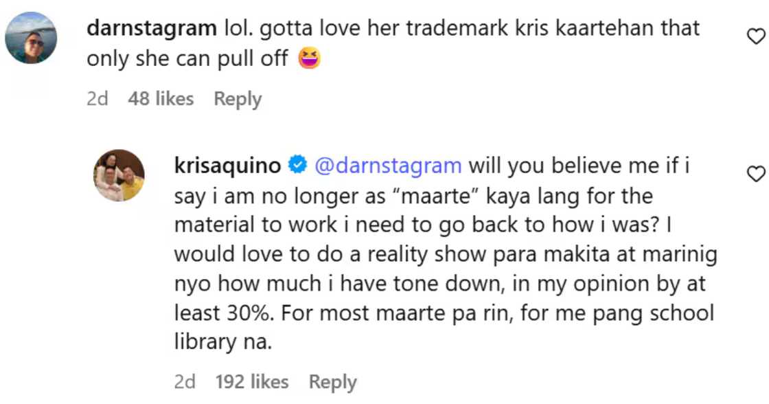 Kris Aquino, may nakakagulat na sagot sa komento tungkol sa kanyang “kaartehan”