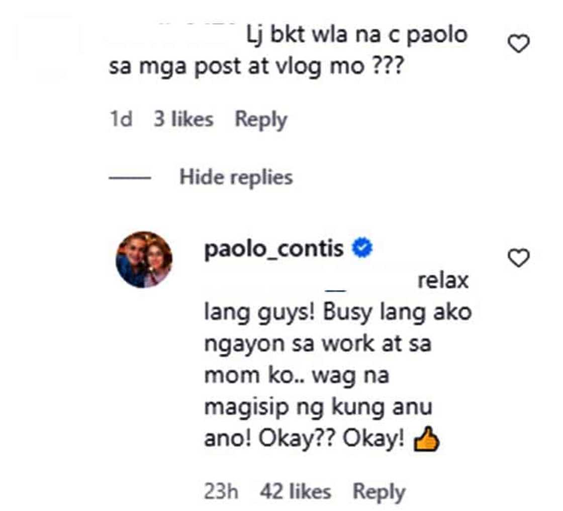 Paolo Contis puts a stop to netizen's malicious question for LJ Reyes