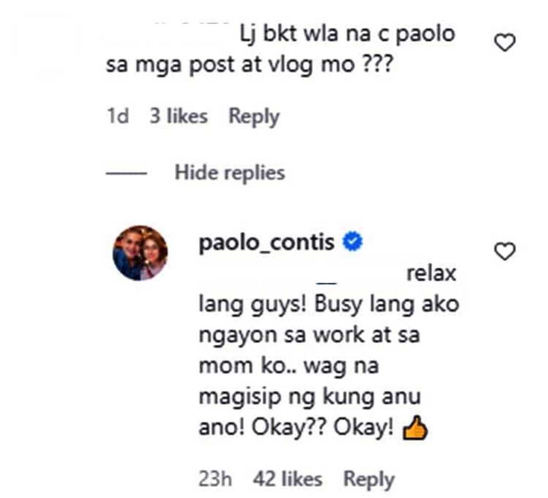Paolo Contis puts a stop to netizen's malicious question for LJ Reyes Paolo Contis puts a stop to netizen's malicious question for LJ Reyes