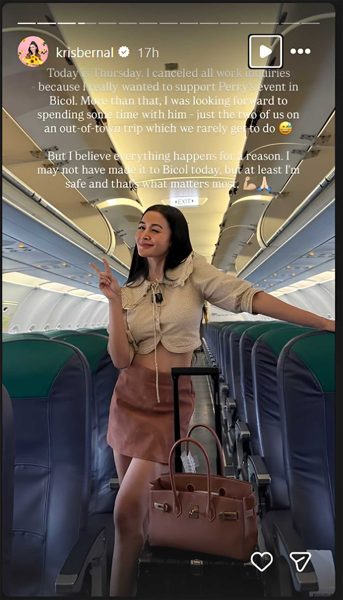 Kris Bernal, idinetalye ang kanyang biyaheng nauwi sa kaba nang magkaroon ng emergency