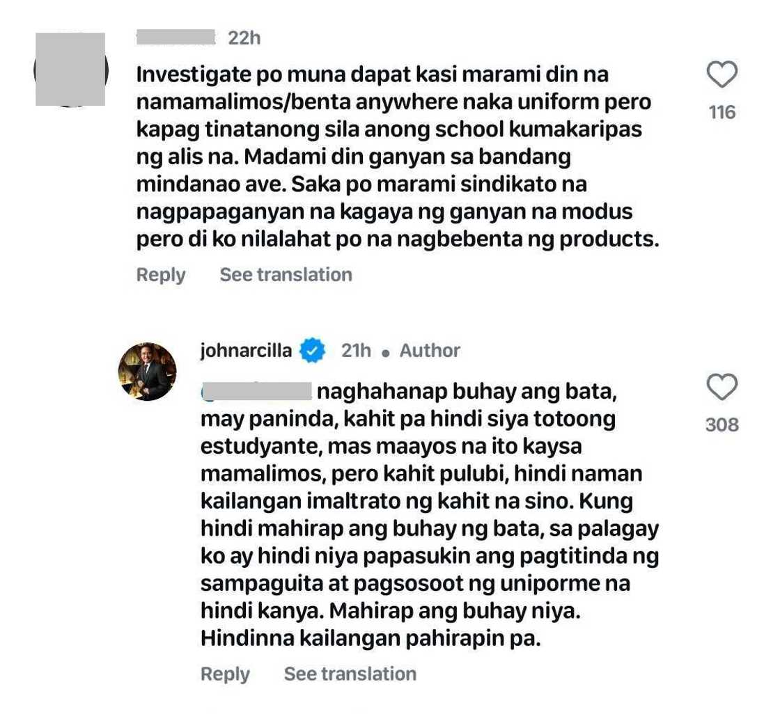 John Arcilla, nag-reply sa komentong dapat imbestigahan ang batang sampaguita vendor sa viral video