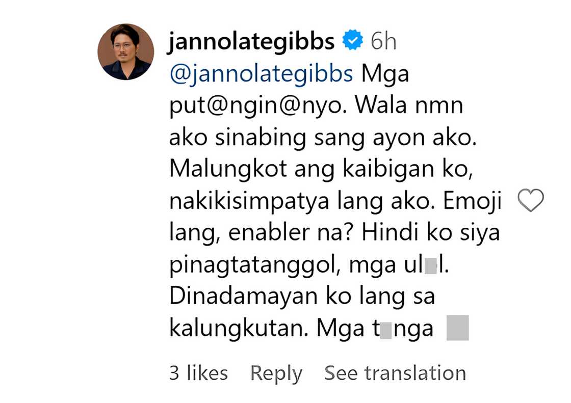 Janno Gibbs, sinagot ang "enabler" comments sa kanya dahil sa komento niya sa post ni Gene Padilla Janno Gibbs, sinagot ang "enabler" comments sa kanya dahil sa komento niya sa post ni Gene Padilla