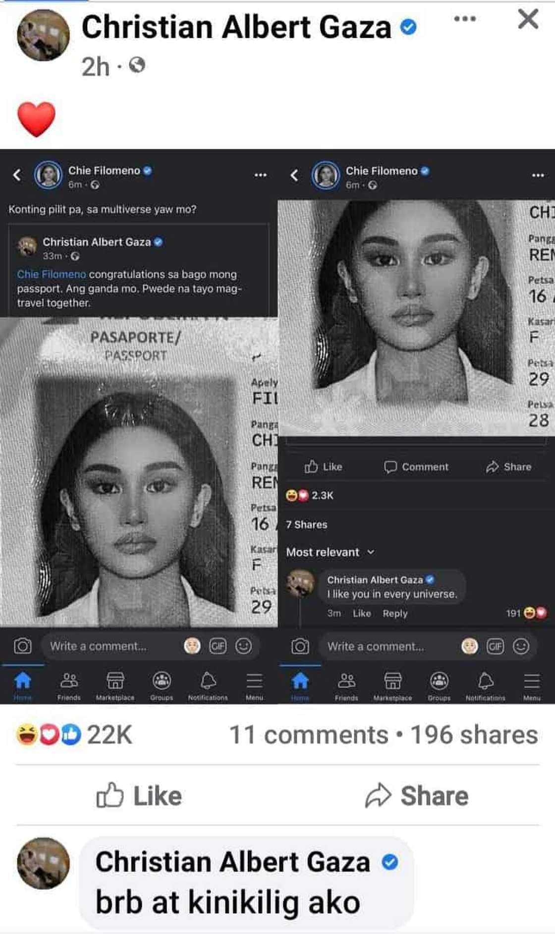 Xian Gaza, kinilig umano matapos ang palitan nila ng posts ni Chie Filomeno Xian Gaza, kinilig umano matapos ang palitan nila ng posts ni Chie Filomeno