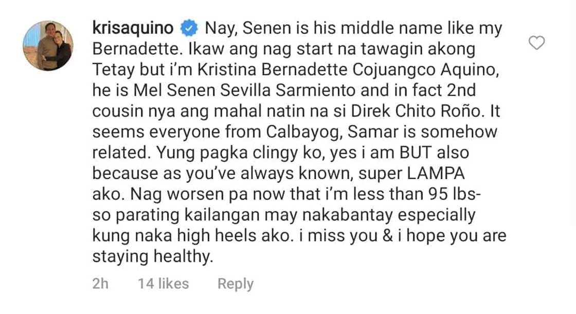 Kris Aquino corrects Lolit Solis over the name of fiancé; reacts to "clingy" comment Kris Aquino corrects Lolit Solis over the name of fiancé; reacts to "clingy" comment