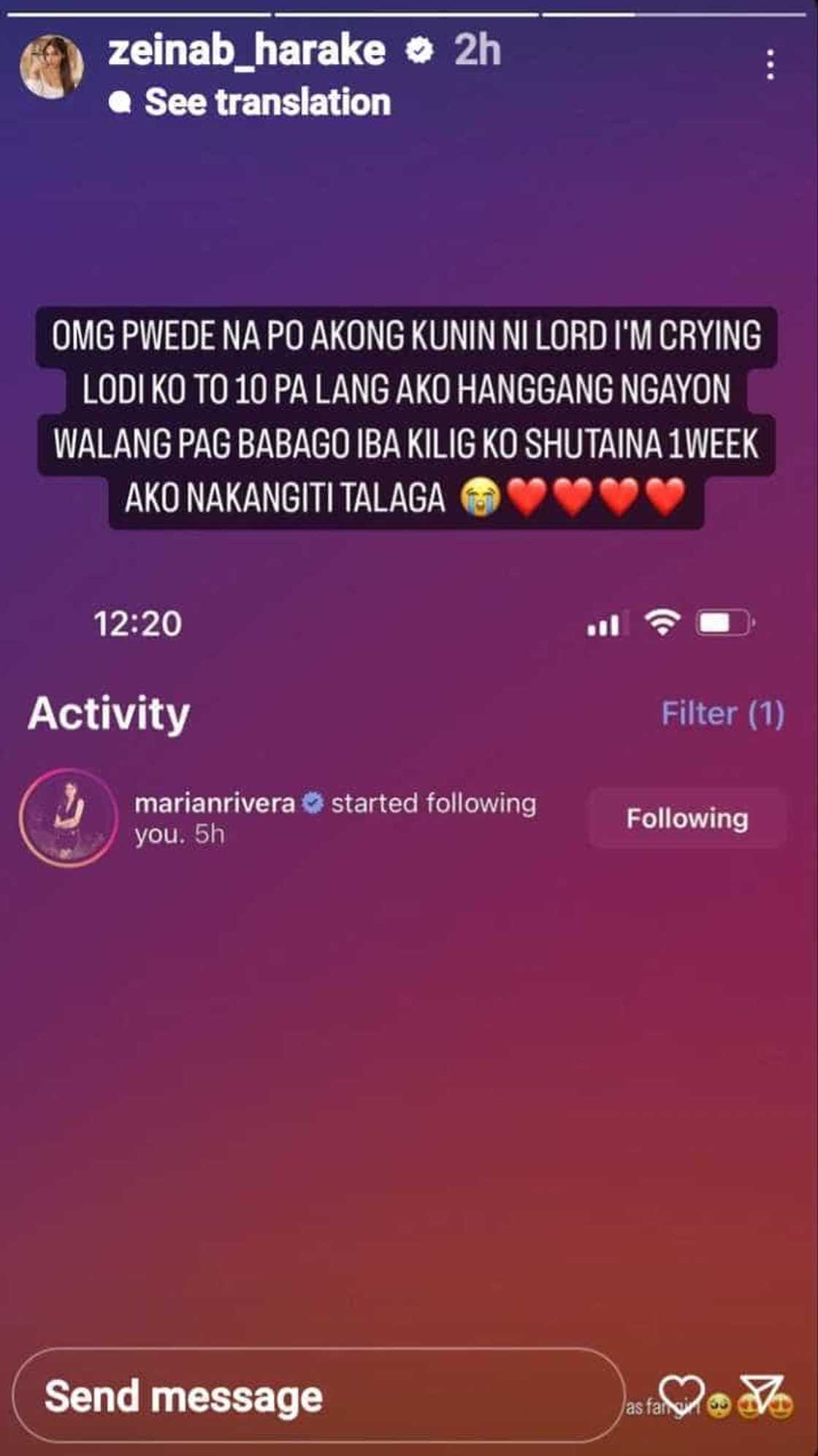 Zeinab Harake matapos i-follow ni Marian Rivera sa IG: “I'm crying”