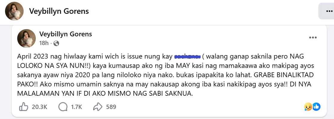Veybillyn Gorens, naglabas ng screenshots laban kay Jomar Lovena Veybillyn Gorens, naglabas ng screenshots laban kay Jomar Lovena