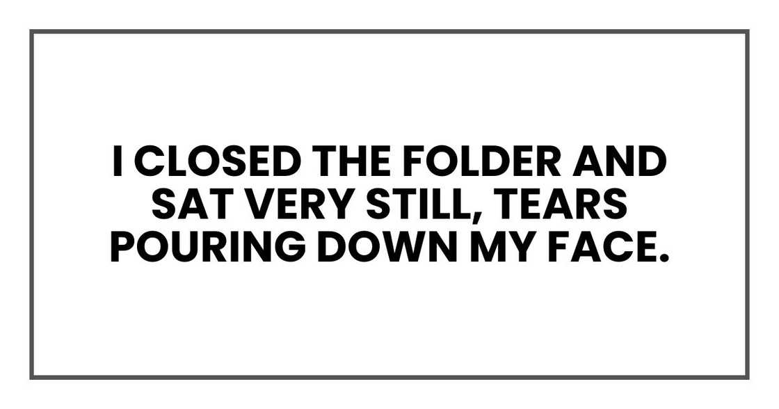 I closed the folder and sat very still, tears pouring down my face.